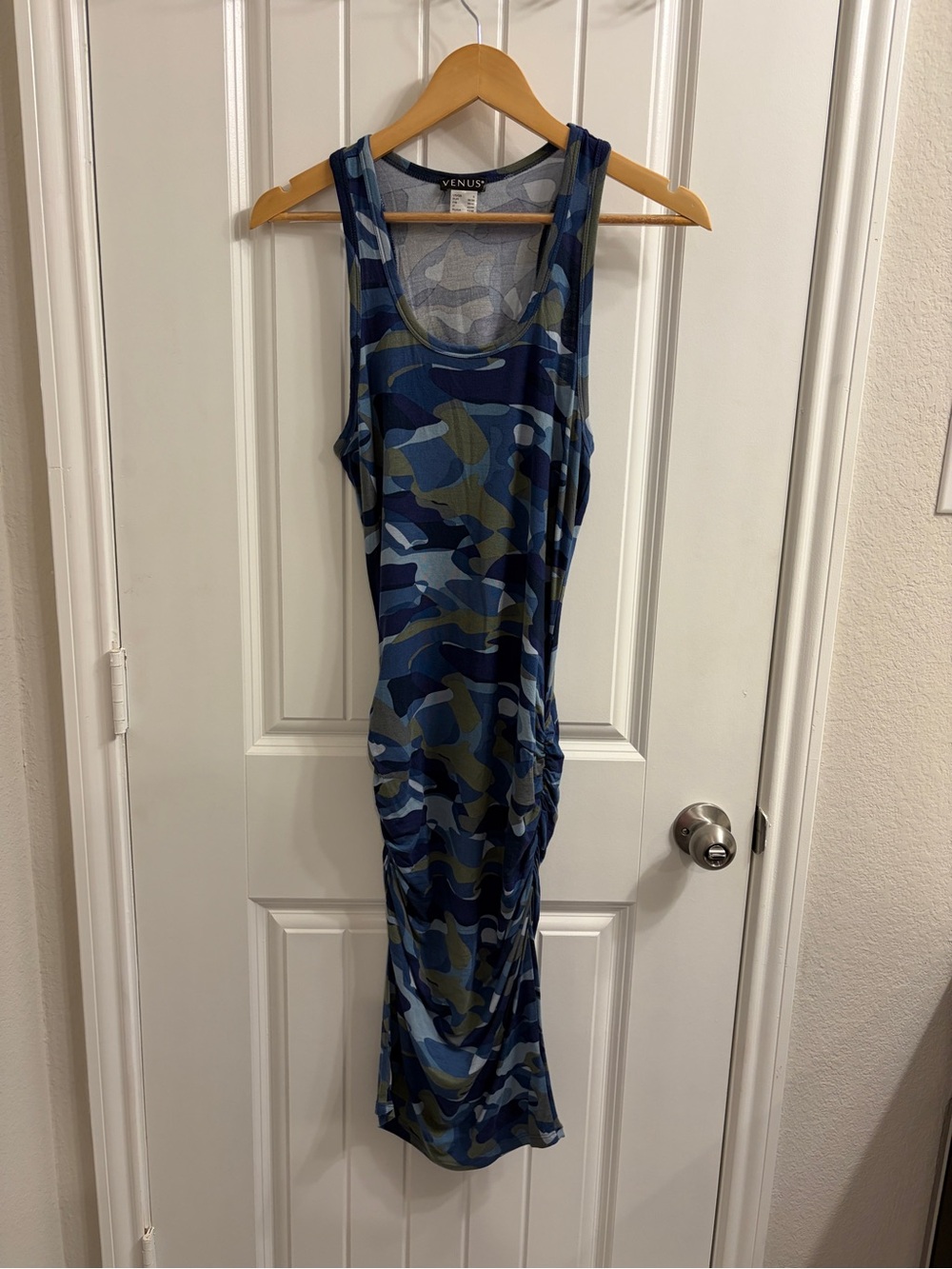 Venus Blue Camo Racerback Ruched Tank Dress -Size Small
